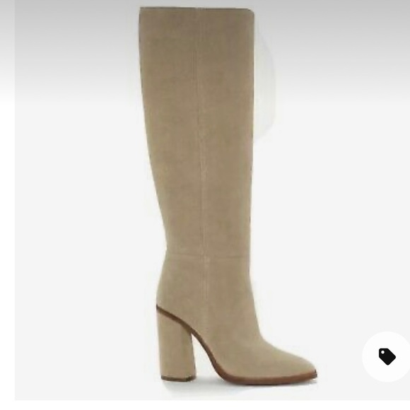 Vince Camuto Dameera Beige Suede Leather Block Heel Pull On Boot